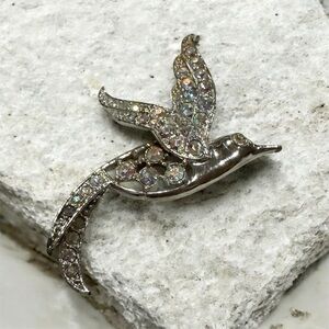 Elegant Silver Bird Brooch with Multicolor Accents